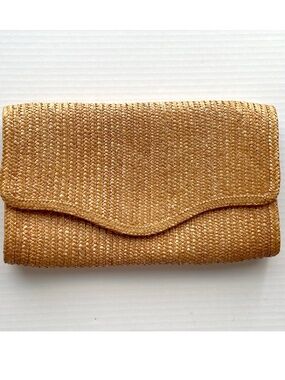 Vintage 1970s Woven Straw Tan Clutch Bag 12” Italy PROJECT to Repair